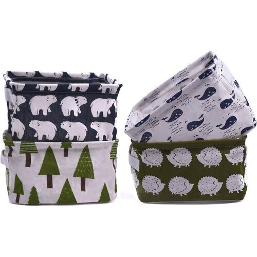 Lot De 4 Paniers De Rangement Pliables En Tissu Imperméable Avec Poignées ¿ Motifs Animaux Mignons Pour L'organisation De La Maison