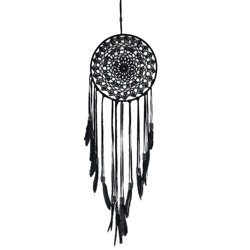Attrape-rêves en plumes noires fait main à suspendre au mur ¿ Décoration ethnique et beaux rêves ¿ Cadeau idéal et protection de la maison