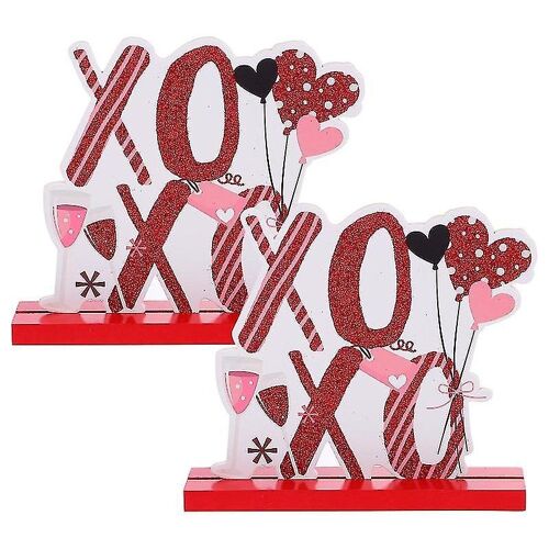 Lot de 2 décorations en bois rouge pour mariage, Saint-Valentin et décoration d'intérieur ¿ Élégant objet de décoration de bureau