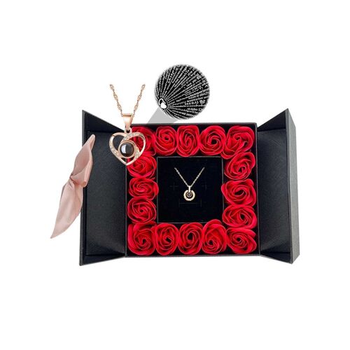 Collier « Je T'aime » Dans Un Élégant Coffret Cadeau Rose ¿ Pendentif En Or Avec 100 Langues ¿ Cadeau Idéal Pour Toutes Les Occasions