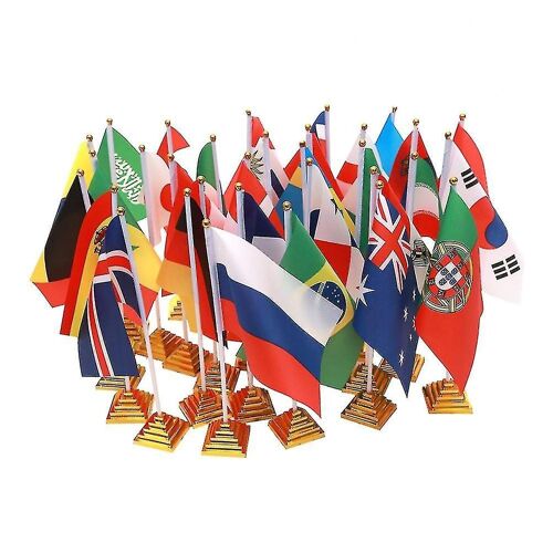 Lot de 10 drapeaux de table internationaux en polyester durable avec supports pour la décoration de la maison et du bureau