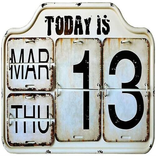 Calendrier perpétuel à rabat en métal style shabby chic vintage ¿ Fer durable, finition vieillie, décoration élégante pour la maison et le bureau