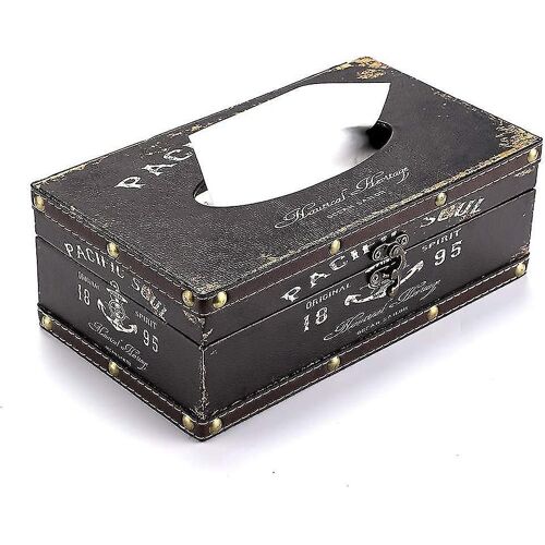 Housse de boîte à mouchoirs vintage en bois ¿ Porte-serviettes rétro en similicuir, décoration d'intérieur élégante, 25,4 cm (L) x 14 cm (l).