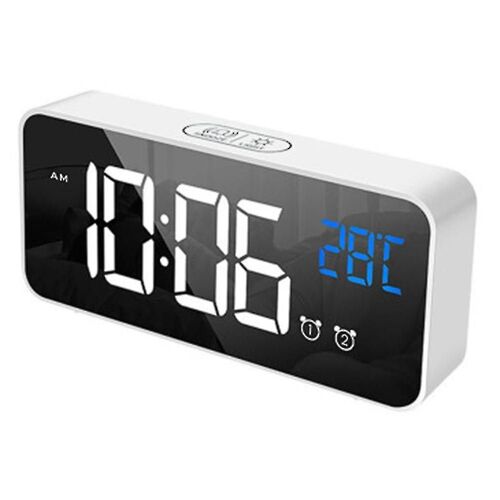 Réveil numérique LED élégant avec chargement USB, double alarme, commande vocale et luminosité réglable