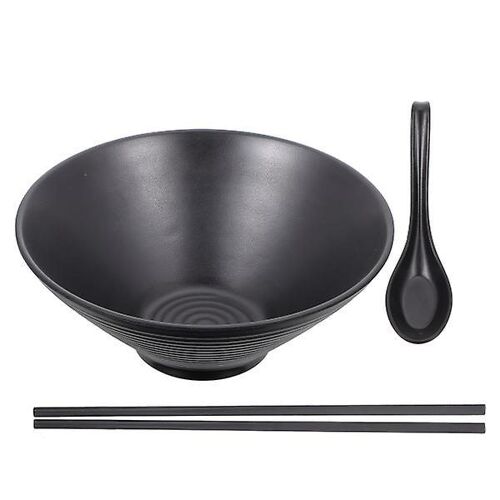 Ensemble De 4 Bols À Salade De Fruits Et Nouilles En Mélamine - Vaisselle Noire Avec Cuillères Et Baguettes - Ustensiles De Cuisine Élégants Et Sûrs