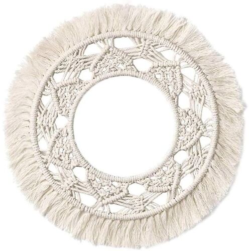Miroir mural rond Art déco en dentelle artisanale ¿ Décoration chic en coton pour salons, chambres et appartements
