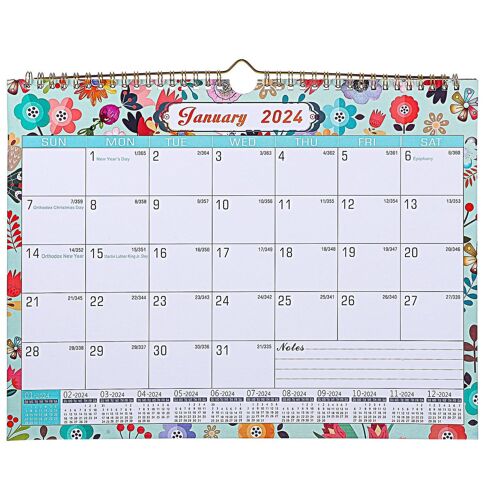 Calendrier mural mensuel élégant 2023-2024 | Design durable et moderne pour la maison, l'école et le bureau | Facile à accrocher