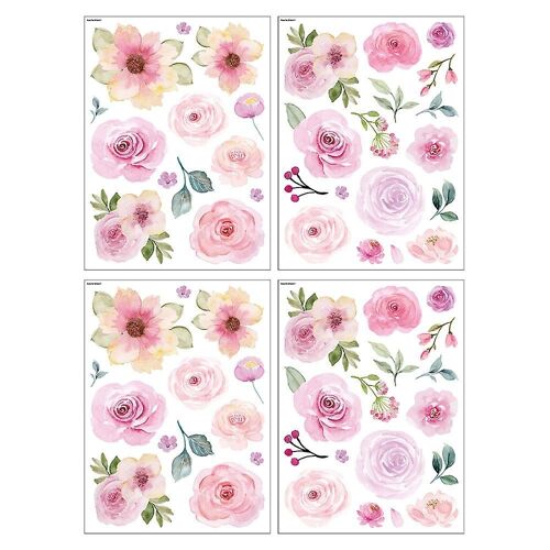 Stickers muraux aquarelles fleurs et papillons roses pour chambre, salon, décoration de mariage ¿ PVC, à faire soi-même, application facile