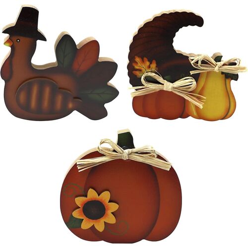 Ensemble de panneaux en bois représentant une dinde et une citrouille pour Thanksgiving ¿ Décoration d'automne durable pour centre de table et célébrations des fêtes