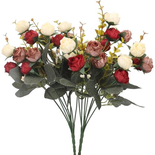 21 roses artificielles roses avec tiges ¿ Fleurs artificielles pour décoration intérieure, mariages et événements ¿ Hauteur 32 cm