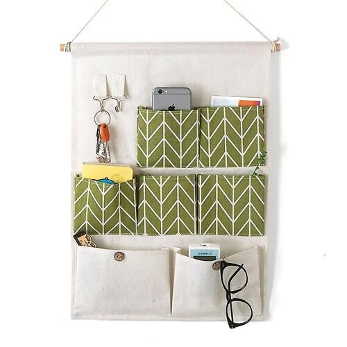 Sac de rangement suspendu à 7 compartiments - Pochette murale en coton et lin pour la maison, le bureau et les chambres d'enfants