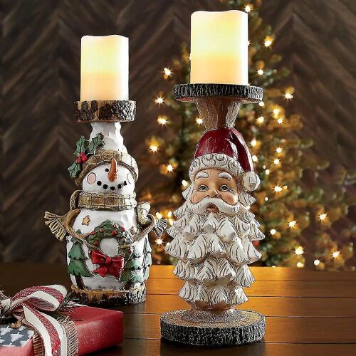 Charmant bougeoir bonhomme de neige pour Noël ¿ Bougeoir en résine et bois durable pour décoration de Noël