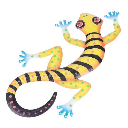 Sculpture murale en métal vibrant représentant un gecko ¿ Décoration d'intérieur colorée pour espaces intérieurs et extérieurs, 30 x 17 cm
