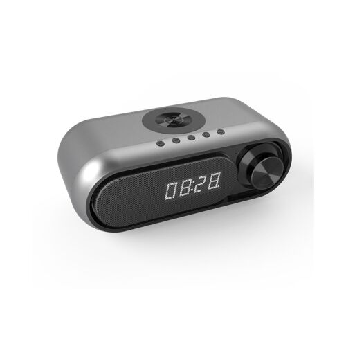 Enceinte portable Bluetooth 5.0 avec caisson de basses, chargeur sans fil, réveil LED et radio FM - Design moderne
