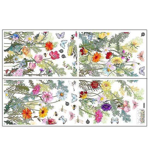 Autocollant mural coloré à motif de fleurs printanières et de papillons ¿ Autocollant en PVC facile à décoller et à coller pour la décoration intérieure