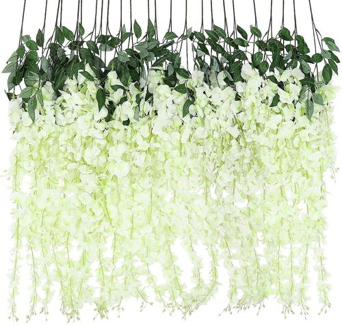 Guirlande de glycine artificielle réaliste pour décoration de mariage ¿ 97 cm, fleurs suspendues en rotin pour fêtes et événements