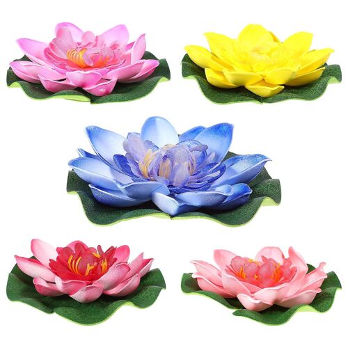 Fleurs de lotus flottantes ¿ Lot de 5 plantes artificielles pour décoration d'étang et de jardin ¿ Décoration EVA sans entretien