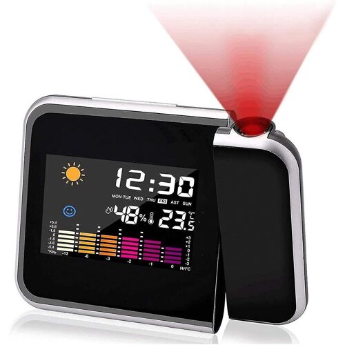 Réveil à projection LCD multifonction avec chargement USB, prévisions météo et fonction de projection réglable