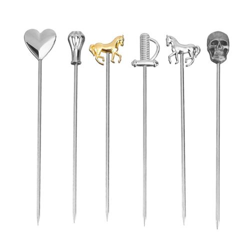 Lot de 6 pics à cocktail en acier inoxydable ¿ Élégants cure-dents à martini pour apéritifs, fruits et garnitures ¿ Outil de bar idéal