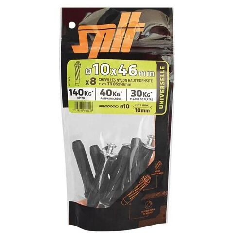 SPIT Lot de 8 Chevilles nylon haute densité diamètre 10 x L.46 mm