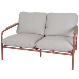 Banc De Jardin En Aluminium Hwc-O11, Outdoor Banc 2 Places Canapé, Tissu Oléfine (205 G/M²) 125cm   Terracotta Rembourrage Beige