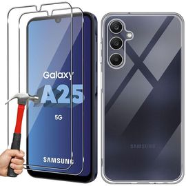 HQSELECTION® Coque pour Samsung Galaxy A25 5G Transparente Silicone en Gel TPU Souple + 2 Verre trempé Film Protection écran - Anti Rayures - Ultra Résistant Dureté 9H