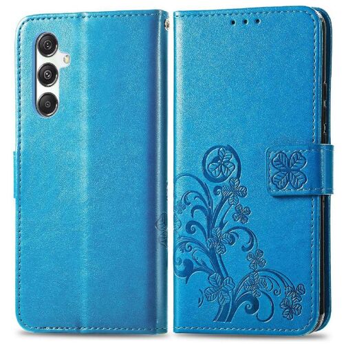 Étui Pour Samsung Galaxy M34 5g Trèfle À Quatre Feuilles Étui En Cuir Sangle Courte Couverture Rabotant Affaires Exquises - Bleu