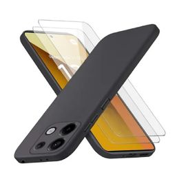 HQSELECTION® Coque Silicone NOIR Mat Pour Xiaomi Redmi Note 13 Pro 5G / Poco X6 5G + 2 Verre trempé Film Protection écran - Anti Rayures - Ultra Résistant Dureté 9H