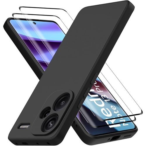Hqselection® Coque Silicone Noir Mat Pour Xiaomi Redmi Note 13 Pro Plus 5g + 2 Verre Trempé Film Protection Écran - Anti Rayures - Ultra Résistant Dureté 9h