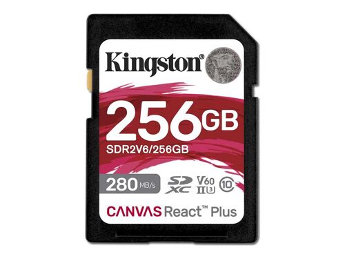 Kingston Canvas React Plus - Carte mémoire flash - 256 Go - Video Class V60 / UHS-II U3 / Class10 - SDXC UHS-II