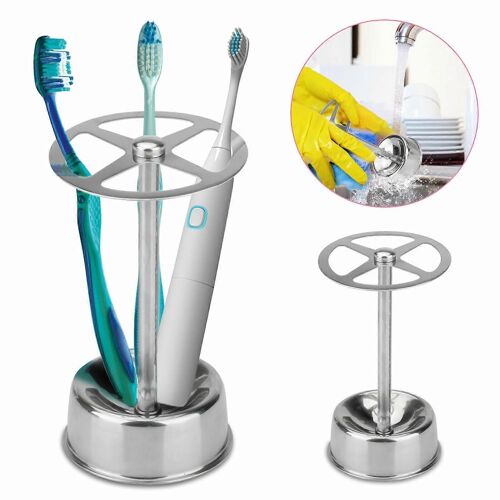 Support de brosse à dents The Collection Brosse à dents non incluse Quatre compartiments divisés, 2,6 x 4,6, acier brossé