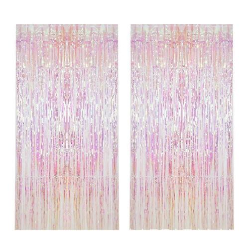 2 Pièces Xtralarge Rideau À Franges Irisées, 3,28 X 8 Pieds - Toile De Fond Irisée | Toile De Fond Holographique, Fournitures De Fête Irisée | Frange De Feuille De Sirène