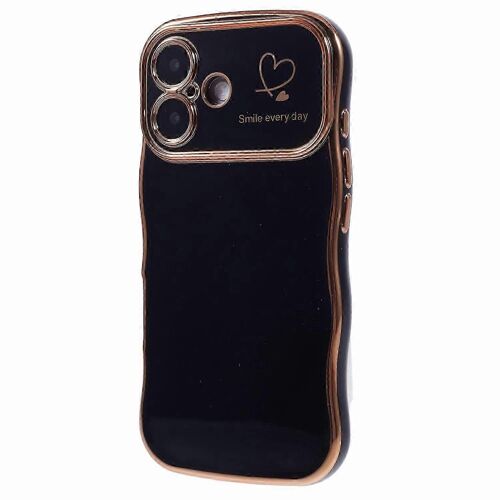Pour Iphone 16 Plus Coque Love Hearts Tpu Housse De Téléphone Curly Wave Cadre Grande Fenêtre - Bleu