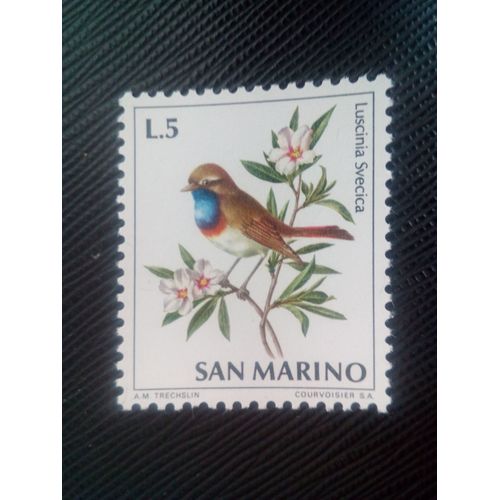 Timbre San Marin Y T 814 Gorgebleue À Miroir À Points Blancs (Luscinia Svecica Cyanecula) 1972 ( 130308 )