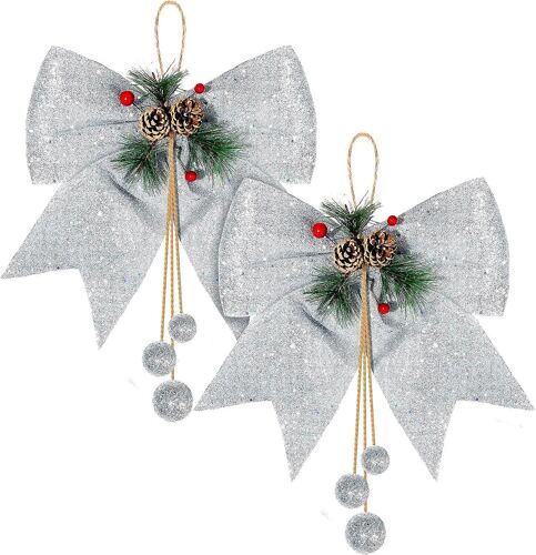 Noeud De Noël, Arcs De Couronnes De Ruban, 9,8 X 11,8 Pogrand Arc D'arbre De Noël, Noeuds Papillon À Paillettes, Arcs Décoratifs De Noël Pour La Décoration D'ornement De La Maison, Chr 2pcs