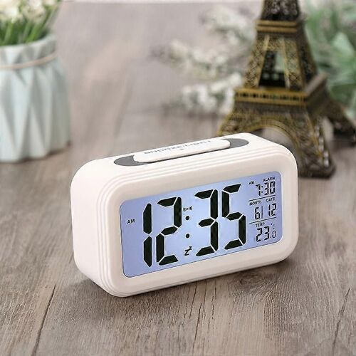 Réveil numérique, horloge murale de réveil numérique grand écran LED réveil numérique avec date, pour bureau à domicile numérique 13,6 * 4,6 * 7,5 cm (blanc)