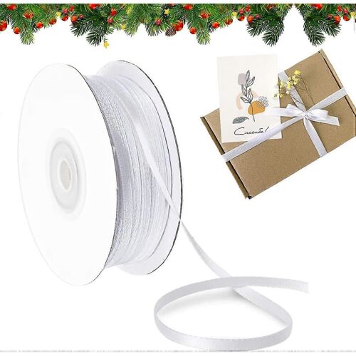 Ruban De Satin Blanc, Cadeau Noeud Déco Pour La Fabrication D'emballage Cadeau, Décoration De Noël De Mariage D'anniversaire En Tissu De Soie, 3mm X 91m