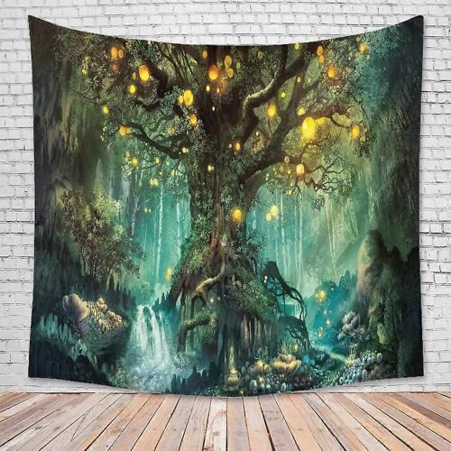 Tenture Murale Arbre de la Vie 180*230cm, Tapisserie Psychdlique Tapisseries Chutes d'eau sous Arbre Ancien, Tapisstry Murale de Fe Dcoration Tenture C