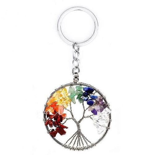 Vie Cristal Porte-Clés Pierres Précieuses Guérison Cristaux Porte-Clés Argent Id Tag Voiture Porte-Clés Chuté Pierre Perles Porte-Clés Femmes Hommes