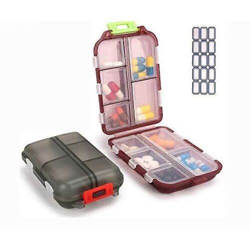 Boîte D'organisateur De Pilules De Voyage 2pcs, Étui À Pilules Portable, Distributeur De Piluliers, Avec 10 Compartiments Pour Différents Médicaments