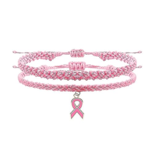 Veeki Cancer Du Sein Tissé Braceletpink Ribbon Cancer Survivor Pave Bracelet Pour Femmes Rose Tressé Cordon Cordon Réglable