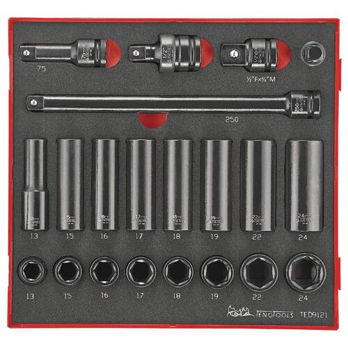 Jeu de douilles à choc Foam2 tray 1/2 13- 24mm 21 pièces Teng Tools TED9121