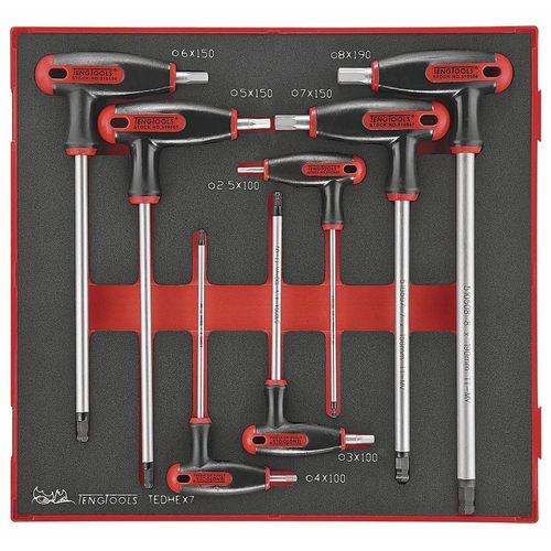 Jeu de cles allen HEX avec poignée en T Foam2 tray 2,5- 8mm 7 pièces Teng Tools TEDHEX7