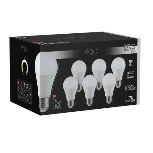 Lot De 6 Ampoules Led Mari E27 11w 4000k Blanc Neutre 1050lm 120° Edo Solutions
