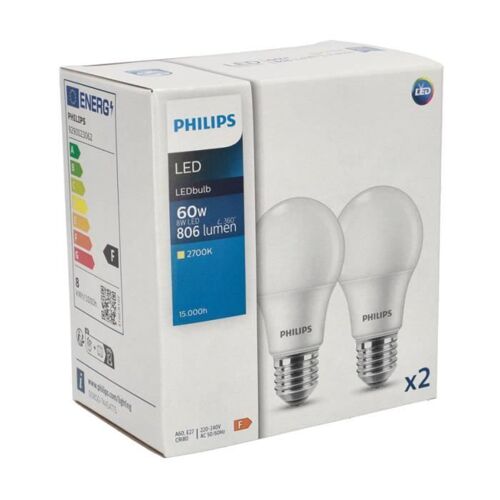 Lot De 2 Ampoules Corepro Led A60 E27 8w (=60w) 2700k Blanc Chaud 806 Lm Philips