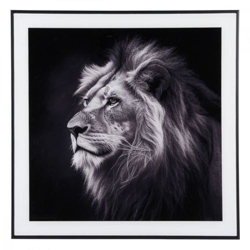Cadre et photo d'art noir et blanc Lion - Present Time - Noir -