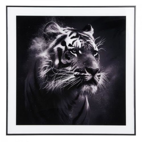 Cadre et photo d'art noir et blanc Tigre - Present Time - Noir -