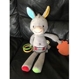 Peluche D'éveil Âne Minimi Lilliputiens Gris Bleu Carotte 32 Cm