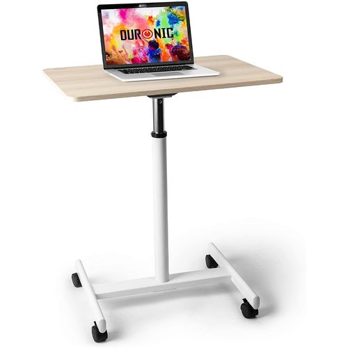 Duronic WPS67 Table de travail mobile assis-debout | Support à roulettes | Blanc ? brun | Grande surface 70 x 48 cm pour PC ou vidéo projecteur | Hauteur ajustable 70,5 ? 110 cm | Capacité 10 kg