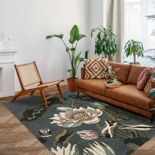 Tapis Salon Fait Main Waterlily Vert 120x180 En Laine Idéal Pour Une Entrée